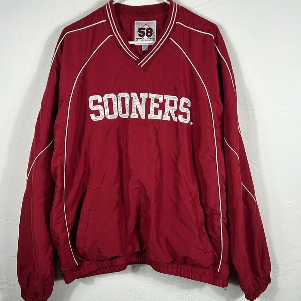 🏈 Vintage OKLAHOMA SOONERS Embroidered Fleece Lined Pullover Windbreaker Jacket